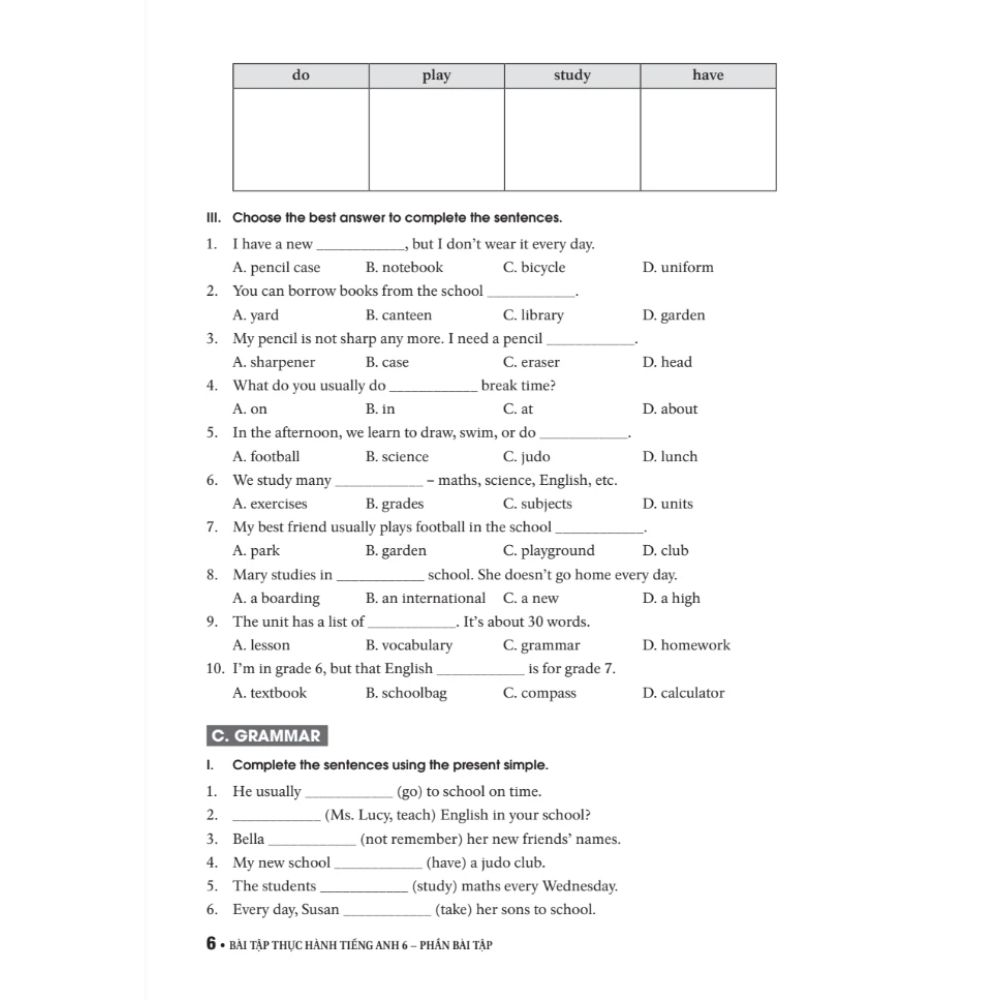 Sách Bài tập Thực hành tiếng Anh 6 (Có đáp án) - Dùng kèm SGK TA 6 GLOBAL SUCCESS