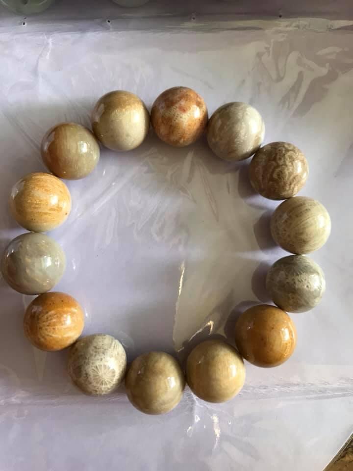 Vòng Nam Đeo size 14ly gồm 14 hạt vô cung Chât liệu SAN HÔ HÓA THẠCH  Vòng Màu vàng trắng Sáng Nam đeo tay đẹp sang tốt ạ
