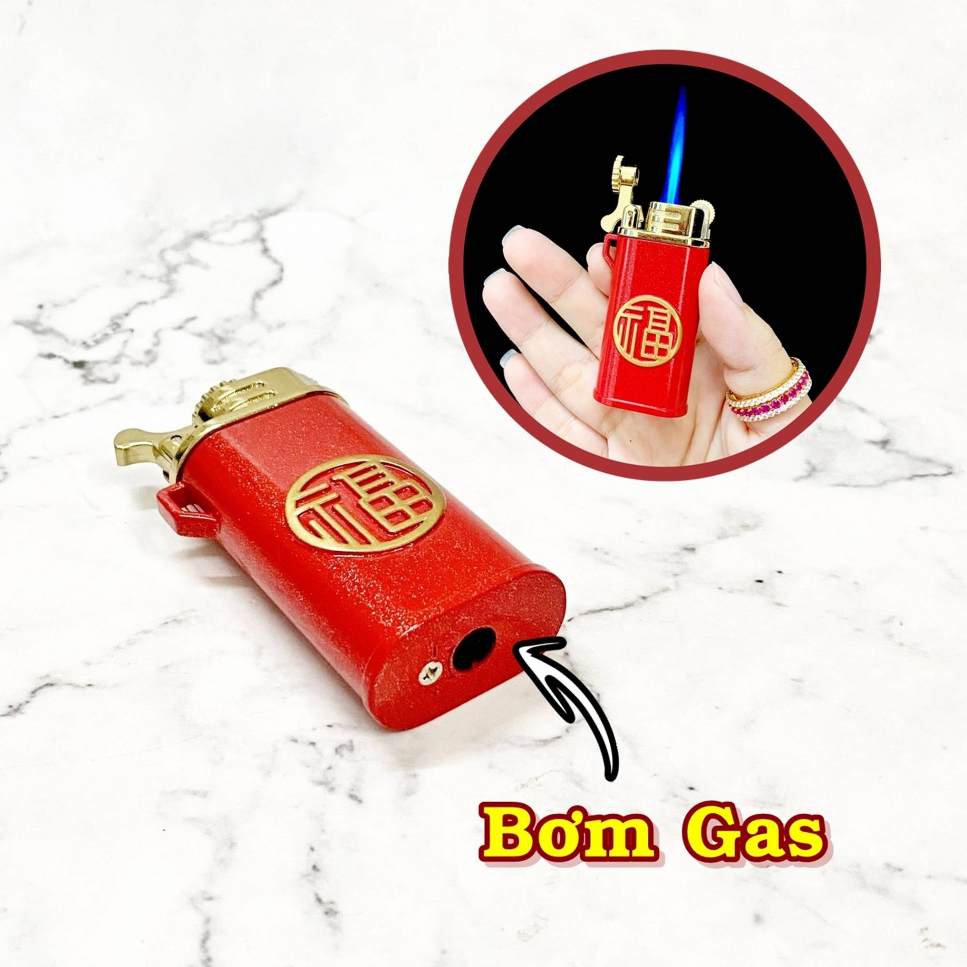 Hột quẹt bật lửa khè gas đá rãnh tay CHIEF CF220F CHỮ PHÚC kim loại - xài gas