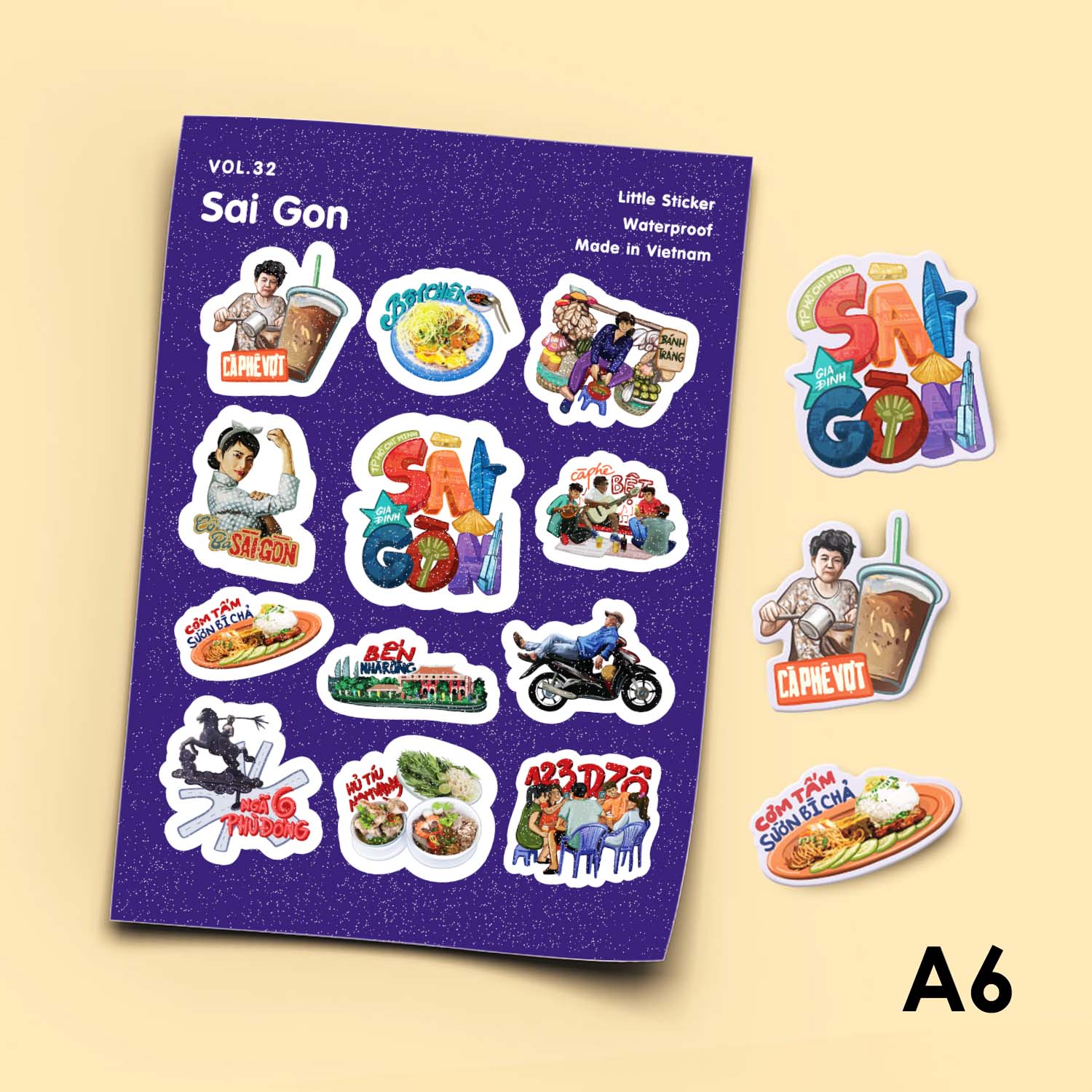 Vol.32 Sai Gon - Little sticker sheet A6 hình dán cán màn lấp lánh - Sticker Factory