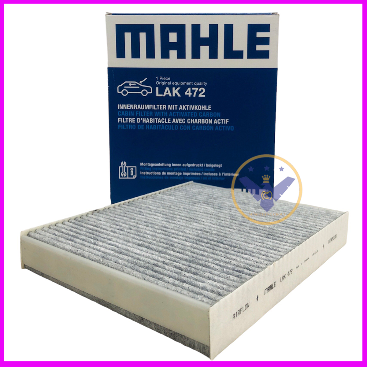 Combo 2 Lọc gió máy lạnh than hoạt tính Mahle LAK-472 cho xe Vinfast Fadil, Chevrolet Spark, Cruze, Aveo, Orlando, Lacetti CDX