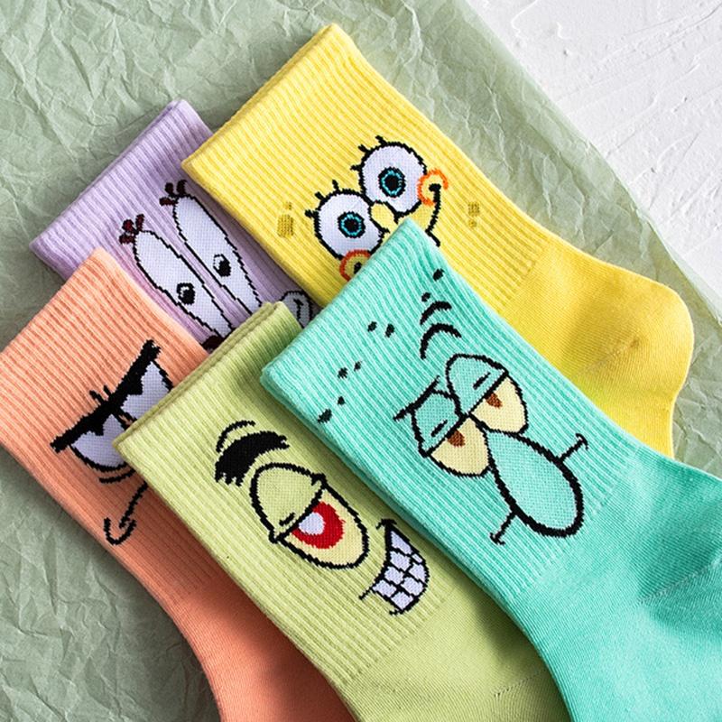 Vớ Cotton Nguyên Chất In Họa Tiết Hoạt Hình Spongebob Phong Cách Âu Mỹ Thời Trang Cho Học Sinh