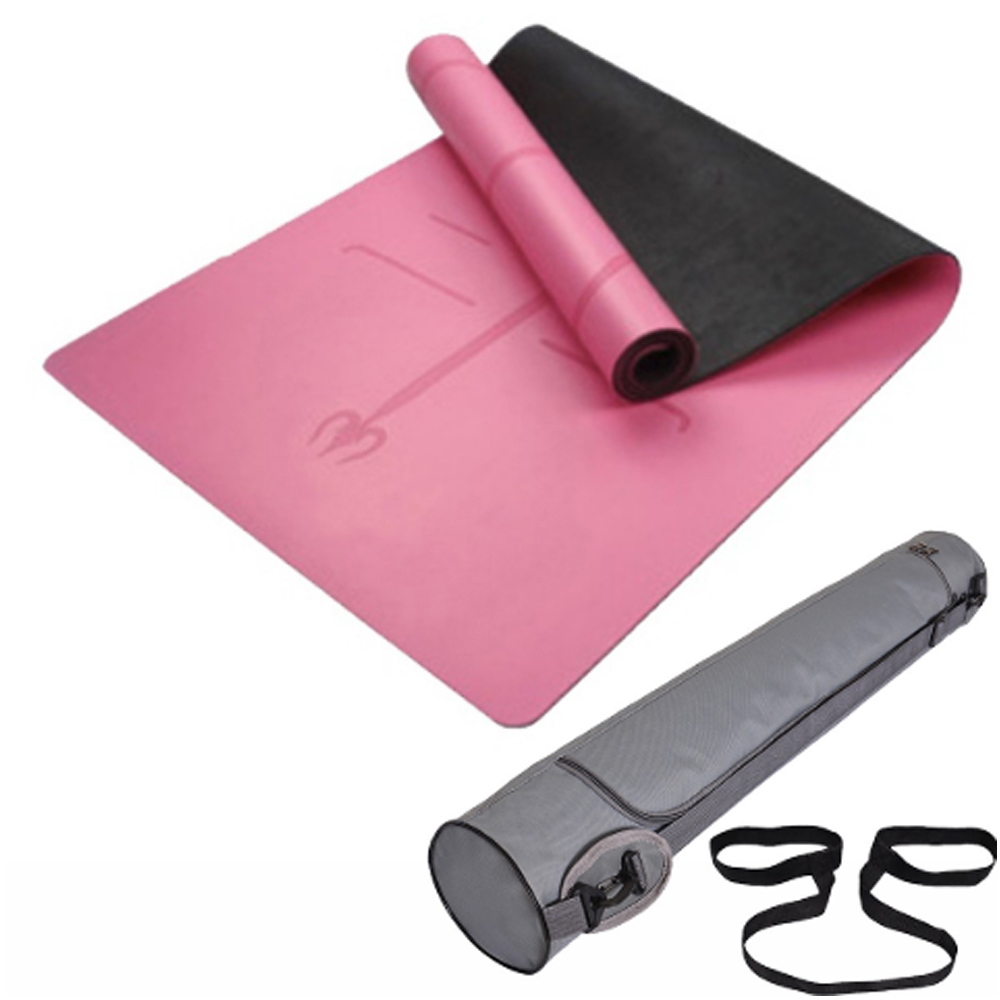 Thảm Tập Yoga Tập Gym Có Vân Định Tuyến Da PU Hãng Amalife Tặng Túi Đựng Cao Cấp và Dây Buộc