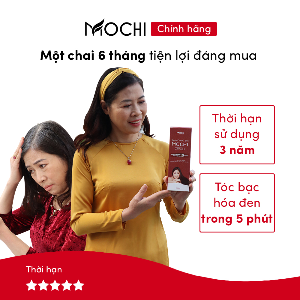 Dầu gội phủ bạc Mochi Nhật Bản (Lược chải & vòi nhấn). Dầu gội nhuộm tóc thảo dược ngay tại nhà