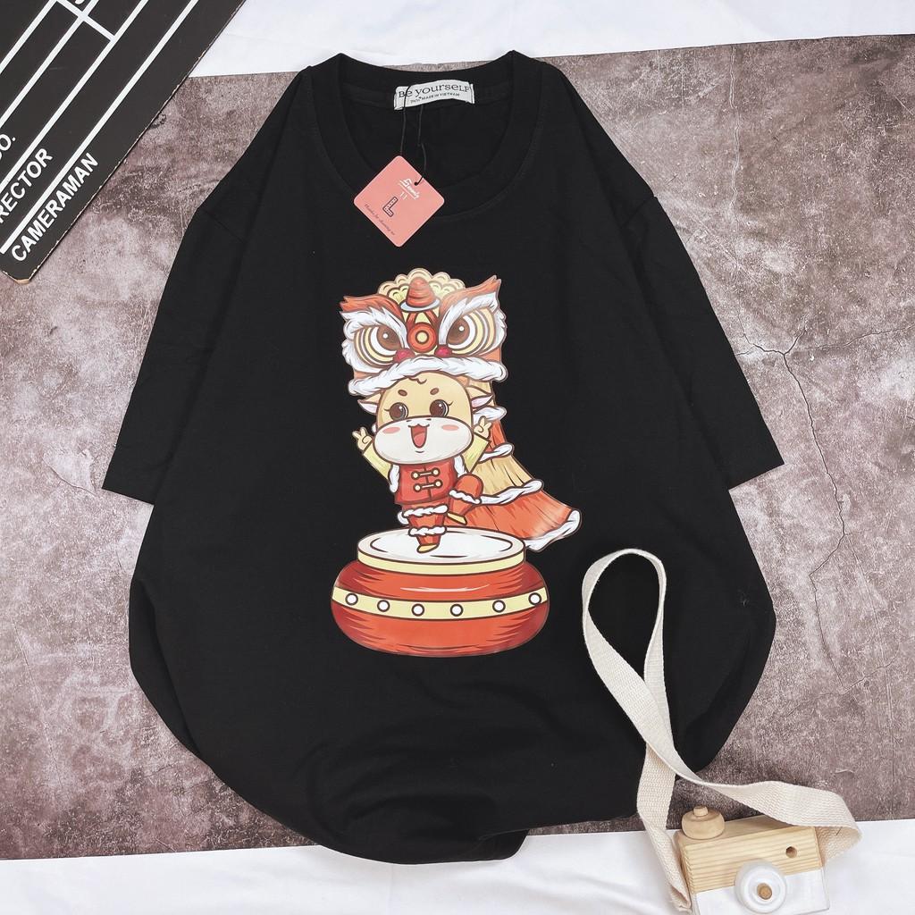 ÁO THUN TAY NGẮN TRÂU TẾT 2021 MÚA LÂN UNISEX SIZE M L XL