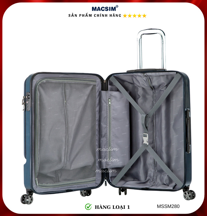 Vali cao cấp Macsim Smooire MSSM280 cỡ 20 inch màu đỏ-xanh bóng-vàng gold - Hàng loại 1