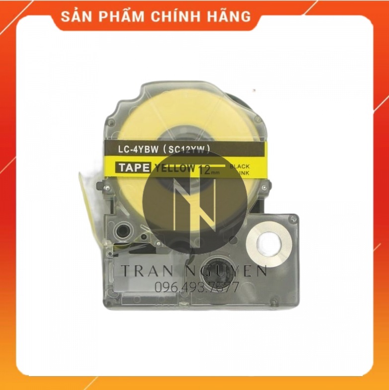 Nhãn in Tepra SC12YW (LC-4YBW) - Chữ đen nền vàng 12mm x 8m - Hàng nhập khẩu