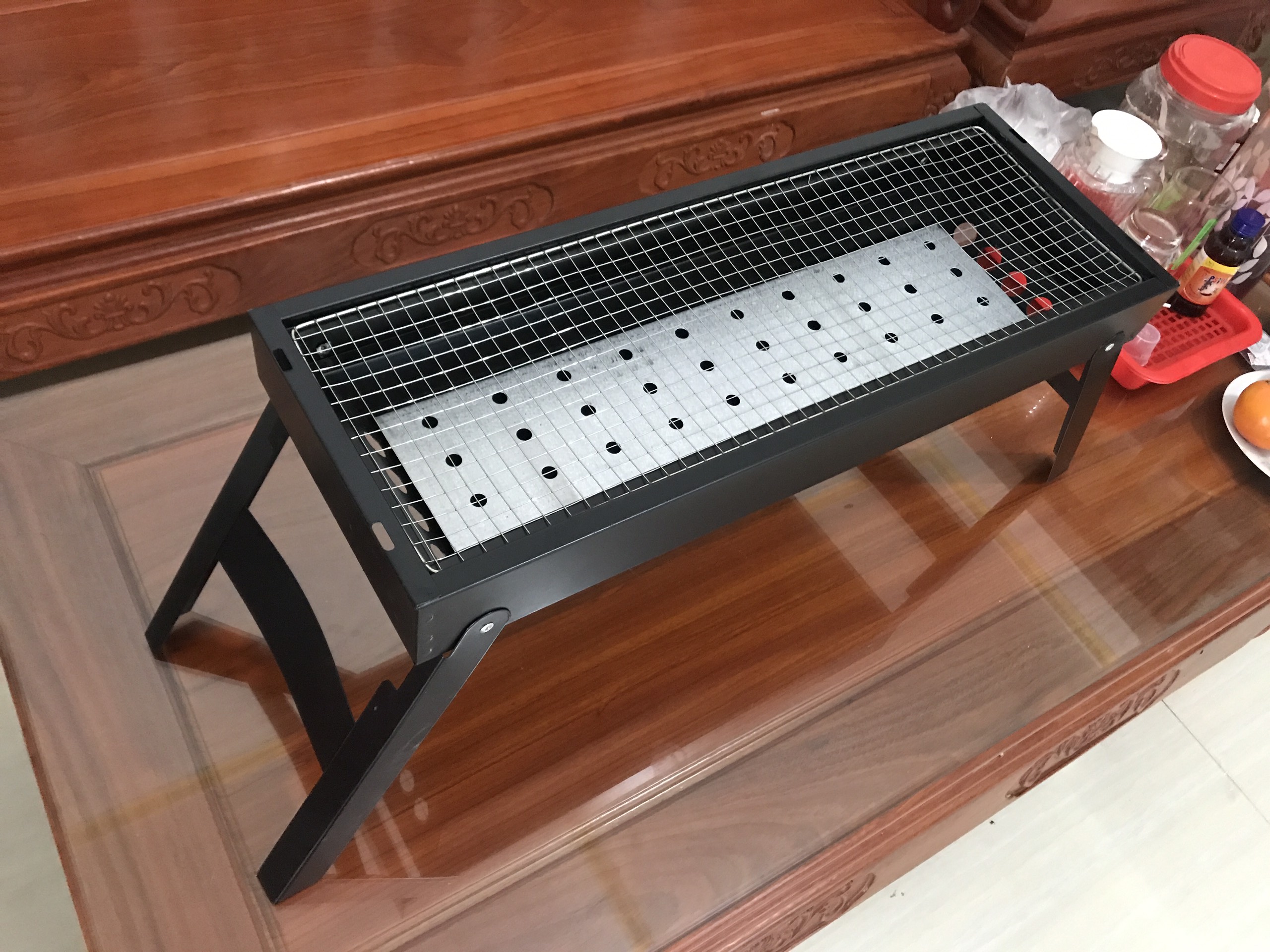 Bếp nướng than hoa, than củi vuông dài không khói có vỉ nướng nhỏ gọn