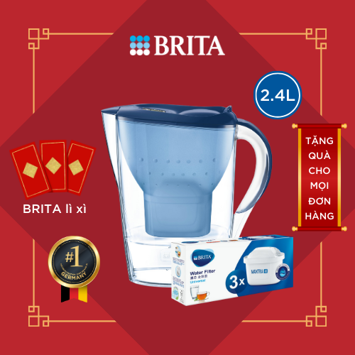 Combo Bình lọc nước BRITA Marella Cool 2.4L kèm Hộp 3 lõi lọc BRITA Maxtra Plus - Hàng Chính Hãng