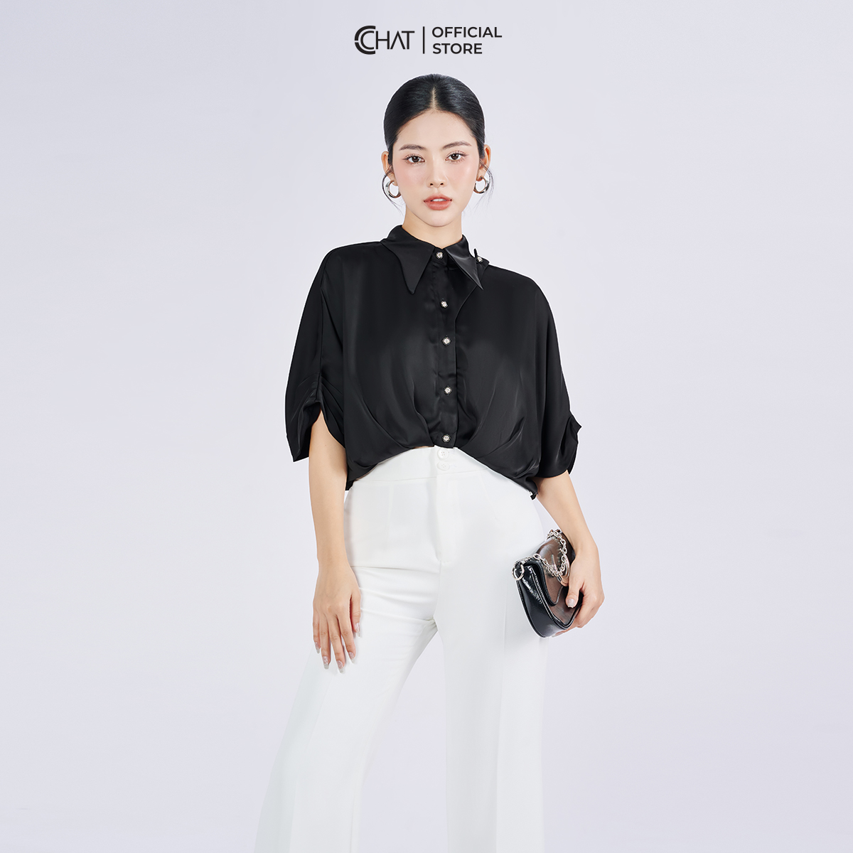 Áo Sơ Mi Nữ Kiểu Gấu Xếp Nếp Dáng Suông Lửng Chất Lụa Cao Cấp 53FNL2011ST