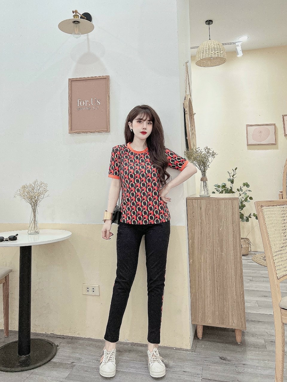 Đồ bộ dài thun cotton họa tiết mắc xích in 3D