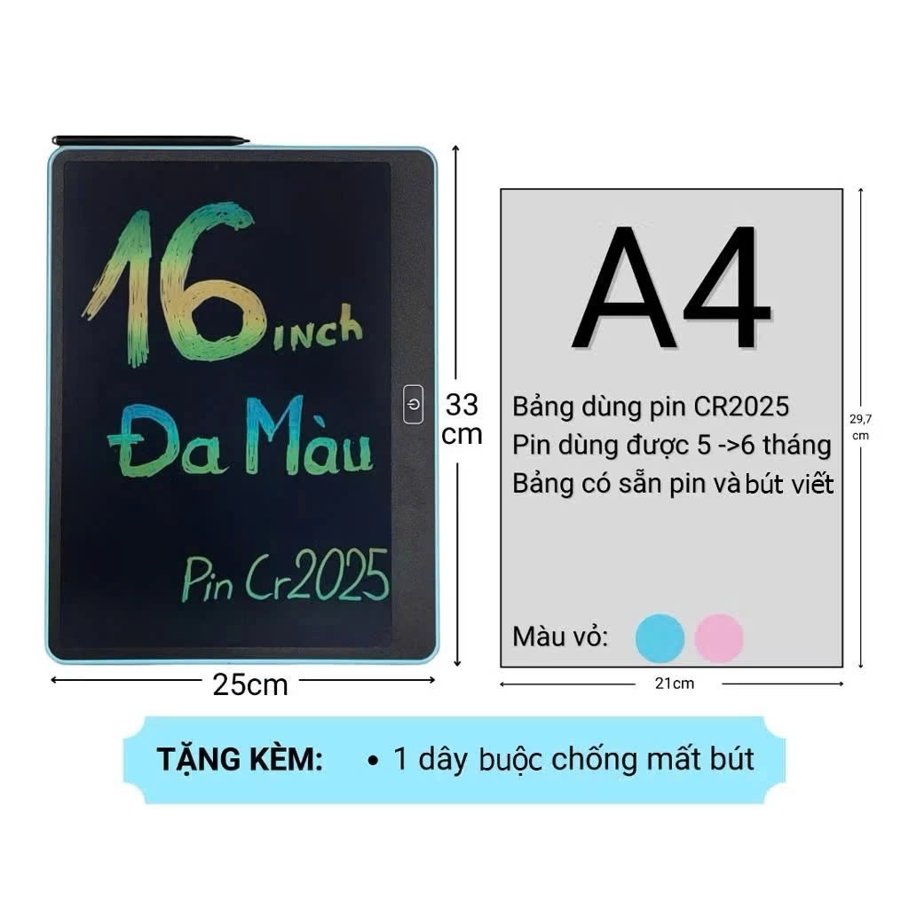 Bảng Viết Cảm Ứng Điện Tử 3D Đa Sắc 16 Inch Thông Minh Tự Xóa Dành Cho Bé - Bảng Vẽ Đồ Họa Bút Dạy Học LCD MÀU TRẮNG - Hàng Chính Hãng