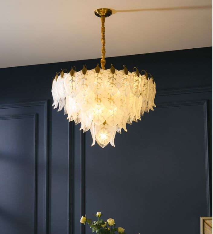 Đèn chùm ARCO pha lê hình chiếc lá hiện đại trang trí nhà cửa cao cấp, sang trọng