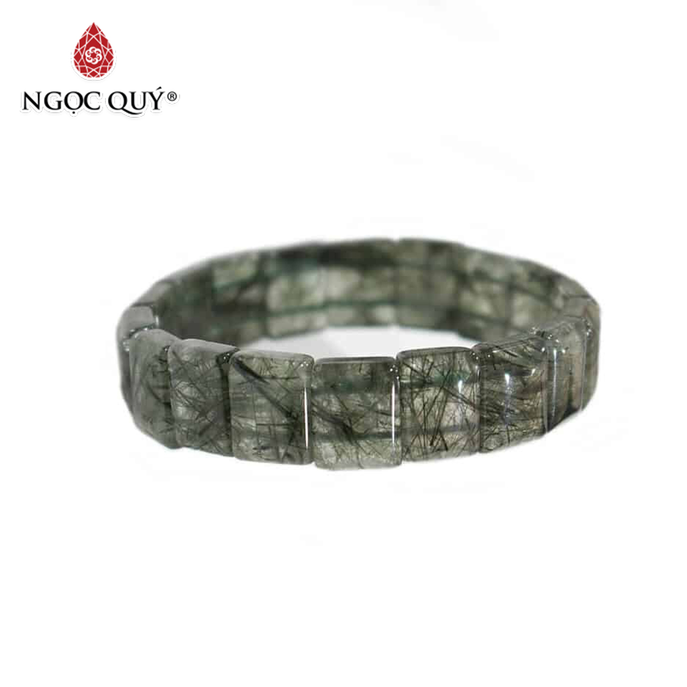 Vòng tay đá thạch anh tóc xanh bản vuông 12x10mm mệnh hỏa, mộc - Ngọc Quý Gemstones