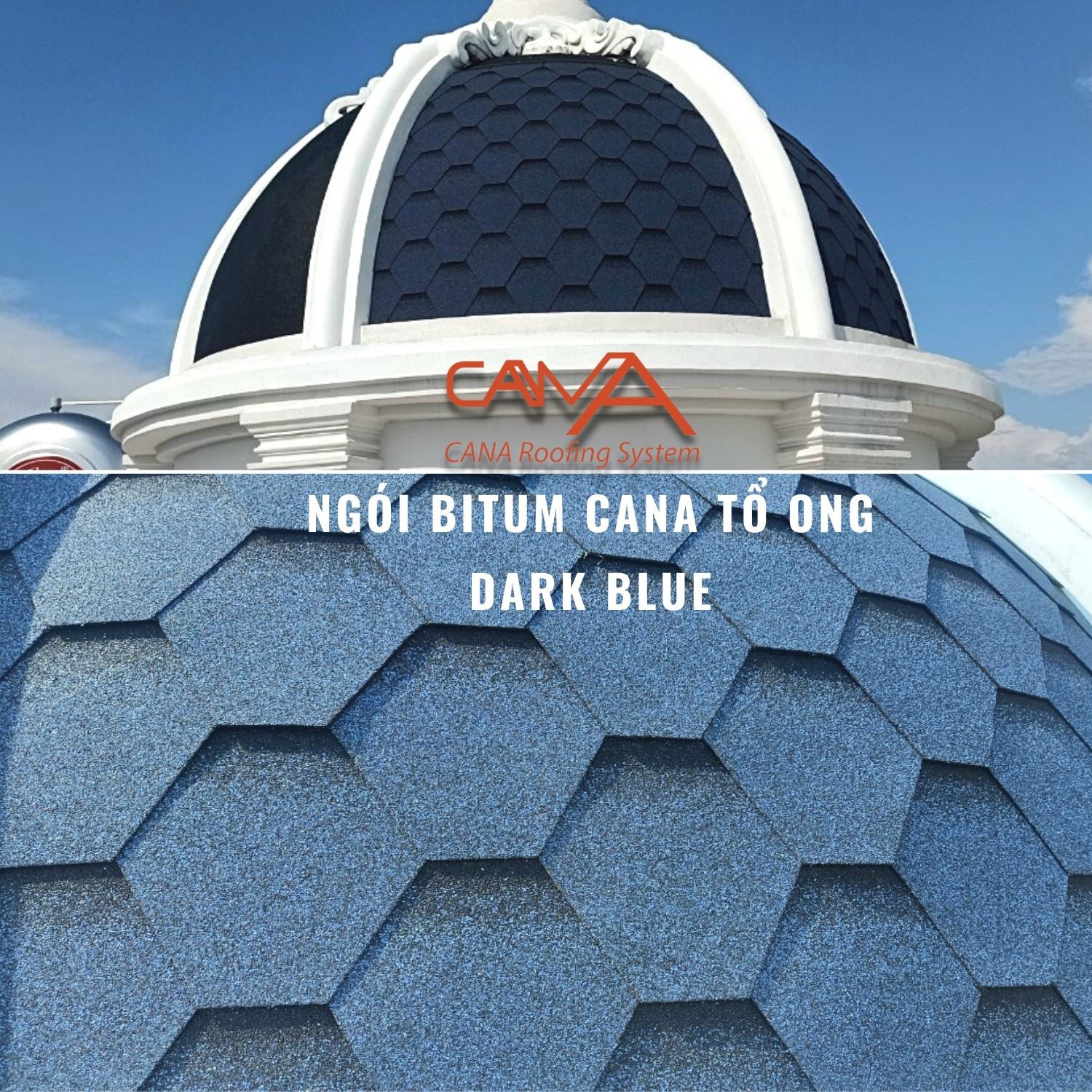 Ngói bitum cana tổ ong dark blue - ngói lợp phủ đá màu xanh dương Hàn Quốc chống thấm và trang trí mái biệt thự, nhà phố, nhà gỗ, bungalow, đóng gói 22 tấm ngói/gói/phủ 3m2 mái