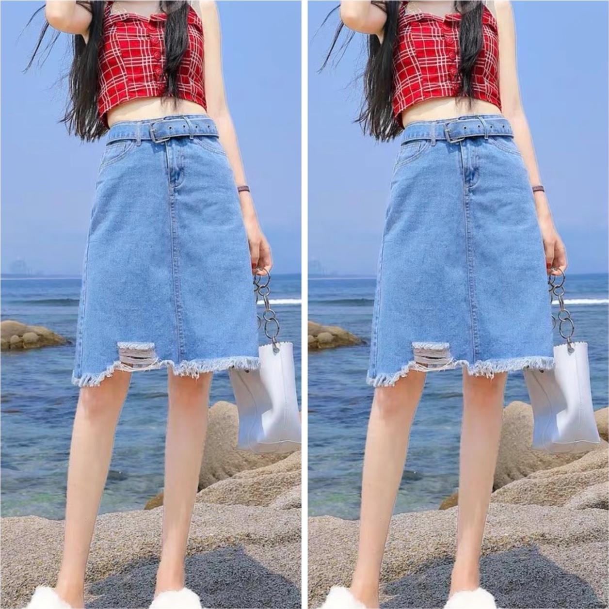CHÂN VÁY JEAN DÀI PHOM CHỮ A VẢI JEAN MỀM KHÔNG CO DÃN ms 1760