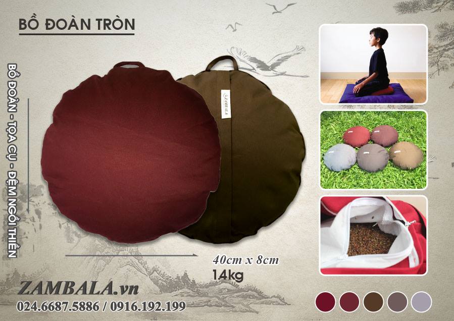 Bồ đoàn ngồi thiền hình tròn ruột từ bông hoa gạo tự nhiên có bền > 20 năm
