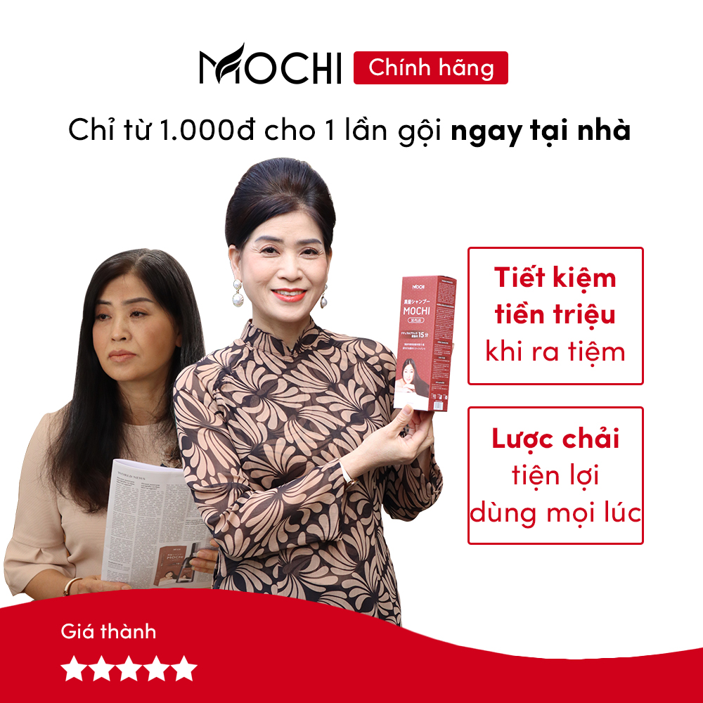 Dầu gội phủ bạc Mochi Nhật Bản (Lược chải & vòi nhấn). Dầu gội nhuộm tóc thảo dược ngay tại nhà