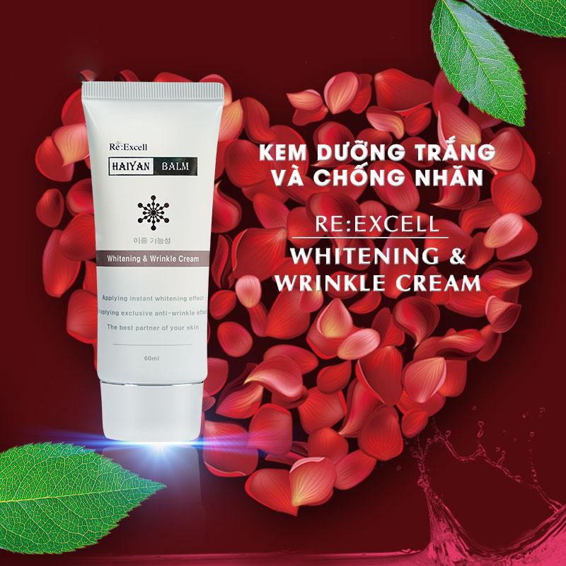 Kem Dưỡng Trắng chống nhăn Re:Excell Haiyan Balm Whitening &amp; WrinKle Cream R&amp;B xuất sứ Hàn Quốc, chiết xuất 100% từ thiên nhiên, dưỡng ẩm, làm trắng, ngừa lão hóa, nâng tone màu da trắng mịn, mờ đốm nâu sạm, làm đều màu da, 60ml