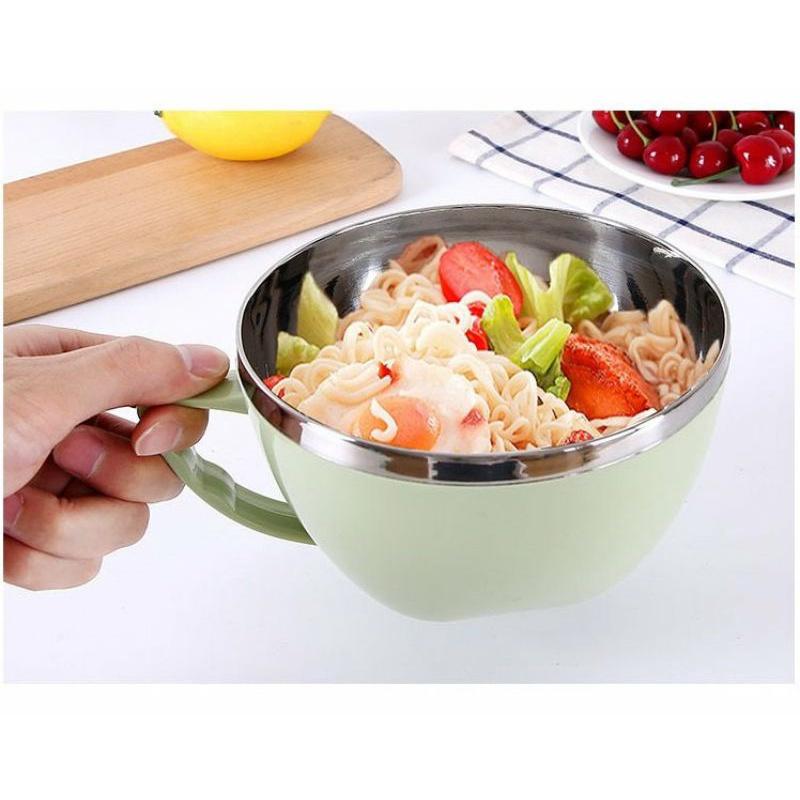 Tô ăn mì lõi inox cách nhiệt 2 lớp có nắp đậy và tay cầm