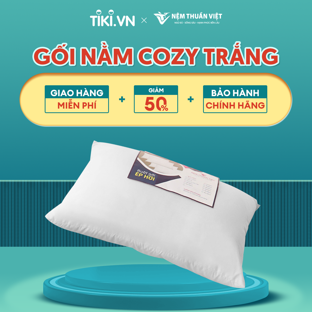 Ruột Gối Nằm Thuần Việt Cozy Trắng Cao Cấp, Êm Ái Vượt Trội, Thoáng Mát