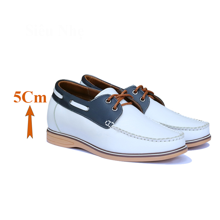 Giày Cao Nam T&TRA Tăng Cao 5Cm-T03 Trắng- Chất Liệu Da Bò Cao Cấp, Đế Cao Su Đúc, Phần Tăng Cao Ẩn Bên Trong
