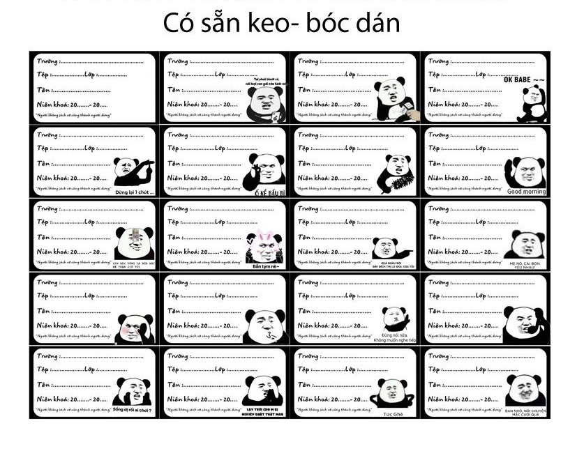 Nhãn vở gấu trúc meme 60 nhãn khác nhau/ nhãn dán gấu trúc cute