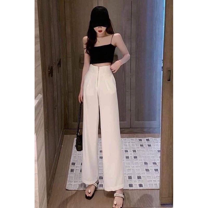 Quần suông nữ dáng culottes cạp liền khóa giữa,quần ống rộng khóa nổi KH79