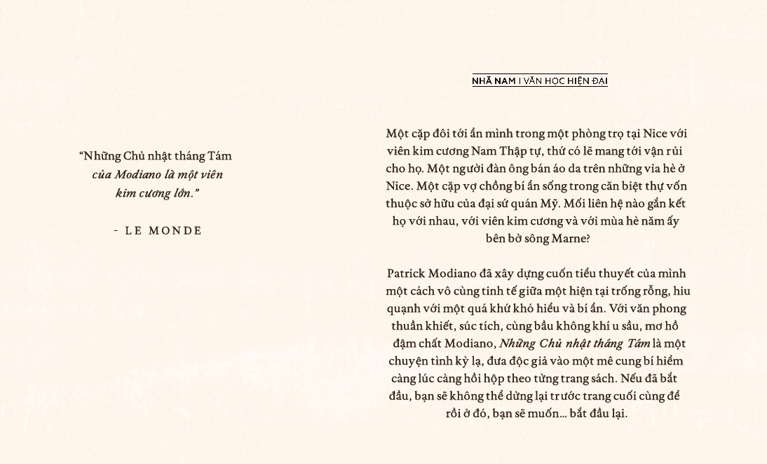 Sách - Những chủ nhật tháng Tám (Patrick Modiano) (Nhã Nam Official)