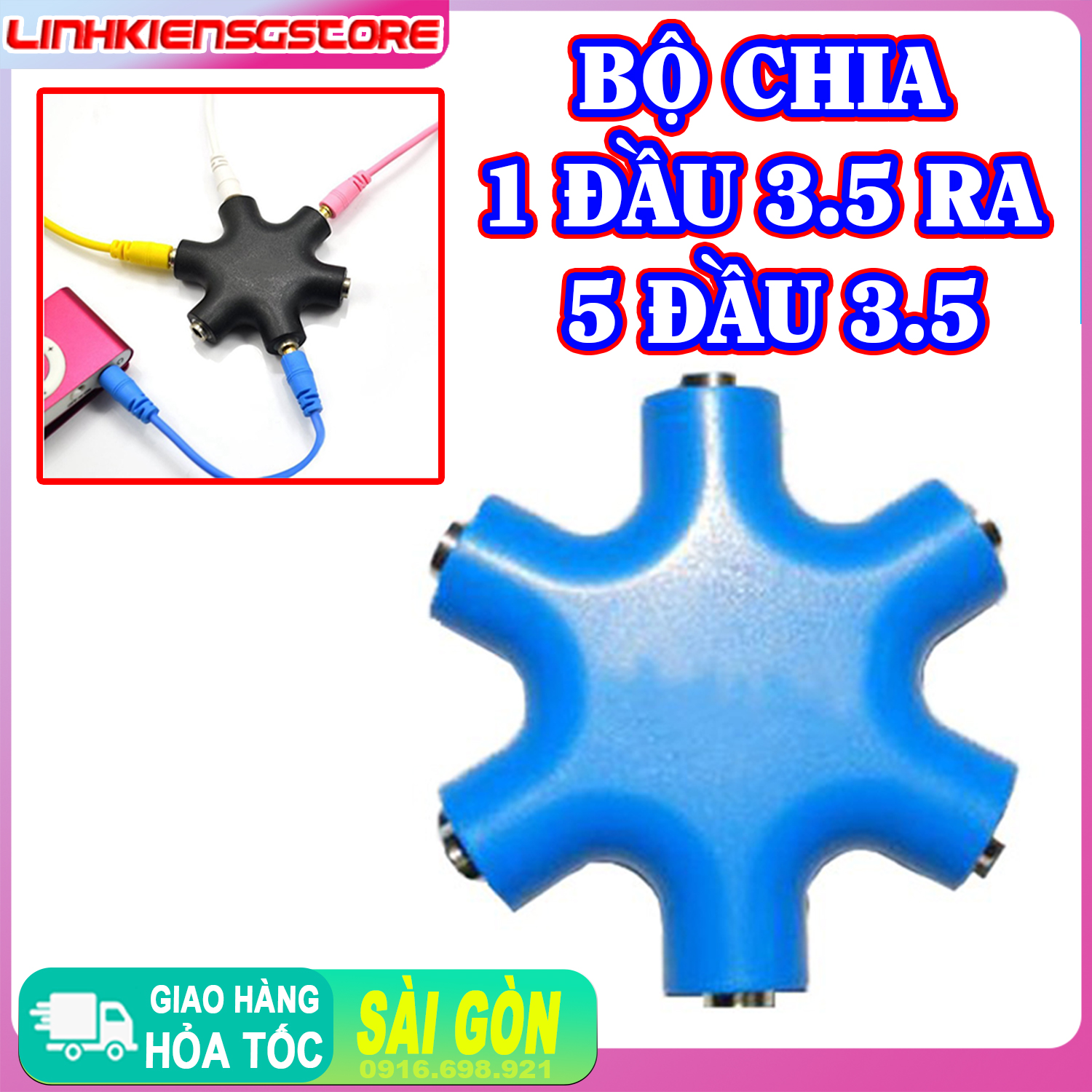 Cổng chia 1 đầu 3.5mm ra 6 đầu 3.5mm