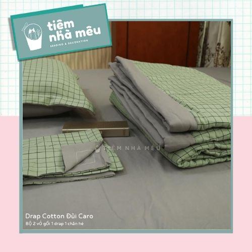 Bộ Chăn Ga Gối Cotton Đũi m6/m8/2m - Full size Tiệm Nhà Mêu 2 Vỏ gối ,drap ,chăn chần Basic Kẻ Nhiều Mẫu