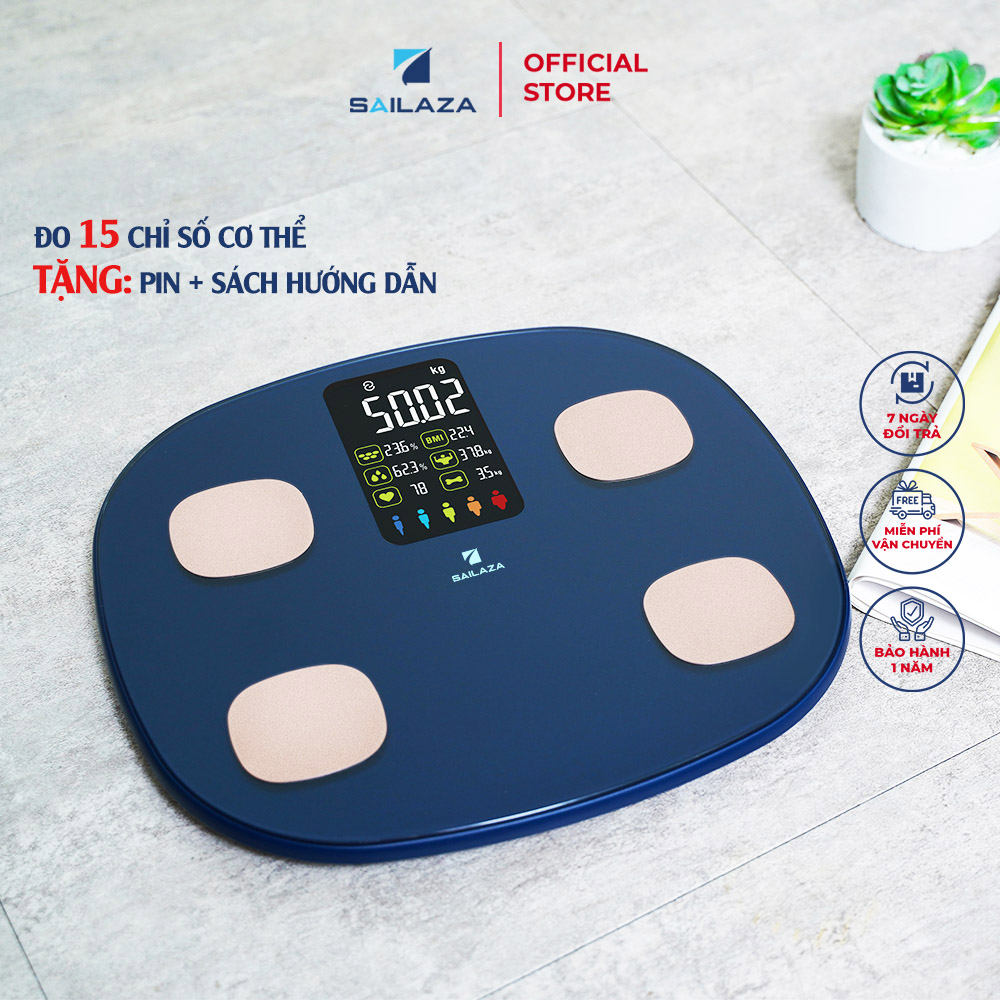 Cân Điện Tử Thông Minh cao cấp chính hãng Sailaza SA- 1211, đo 22 dữ liệu Sức Khỏe + màn hình màu LCD