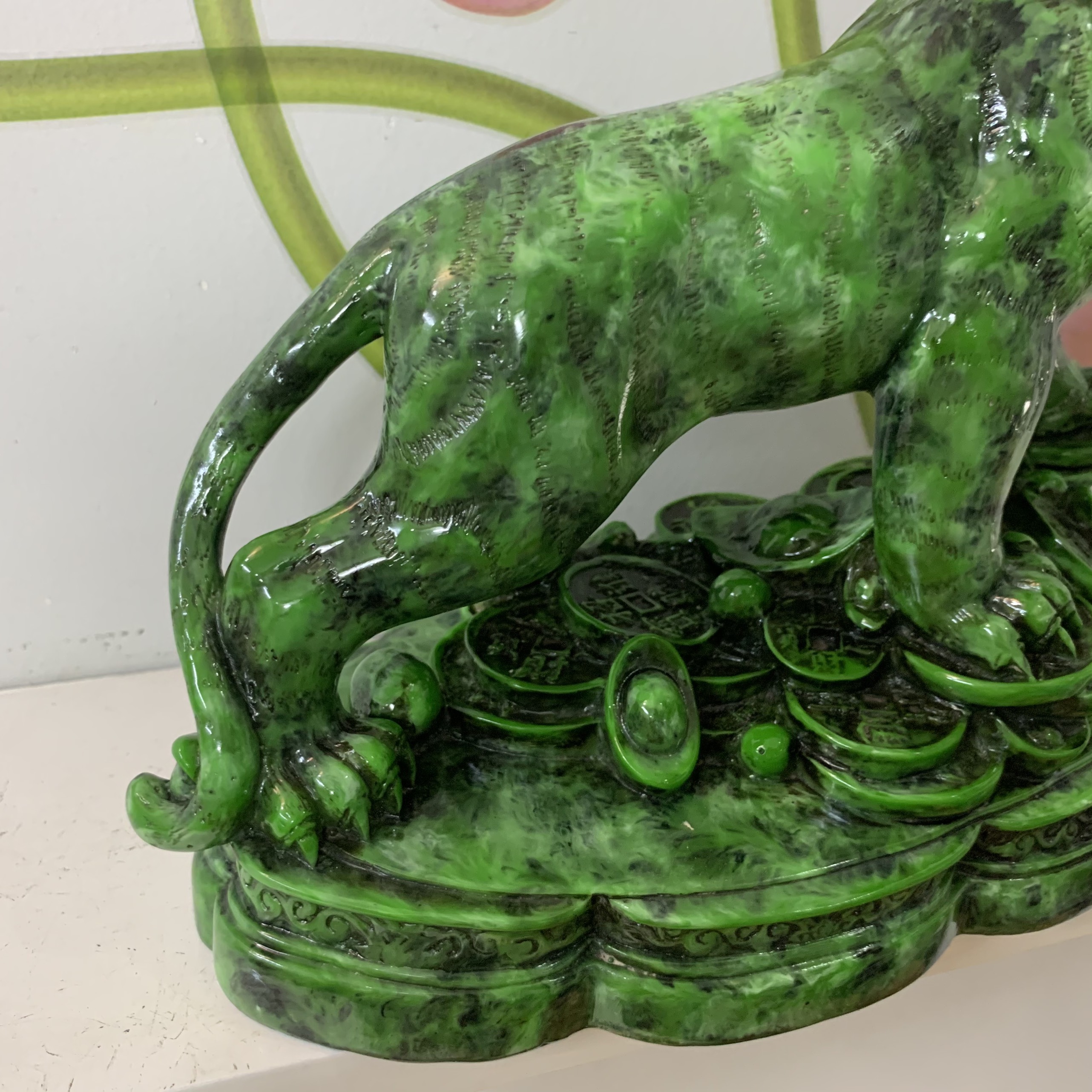 Tượng đá con Hổ trang trí phong thủy - Màu xanh lục bích - Cao 18cm