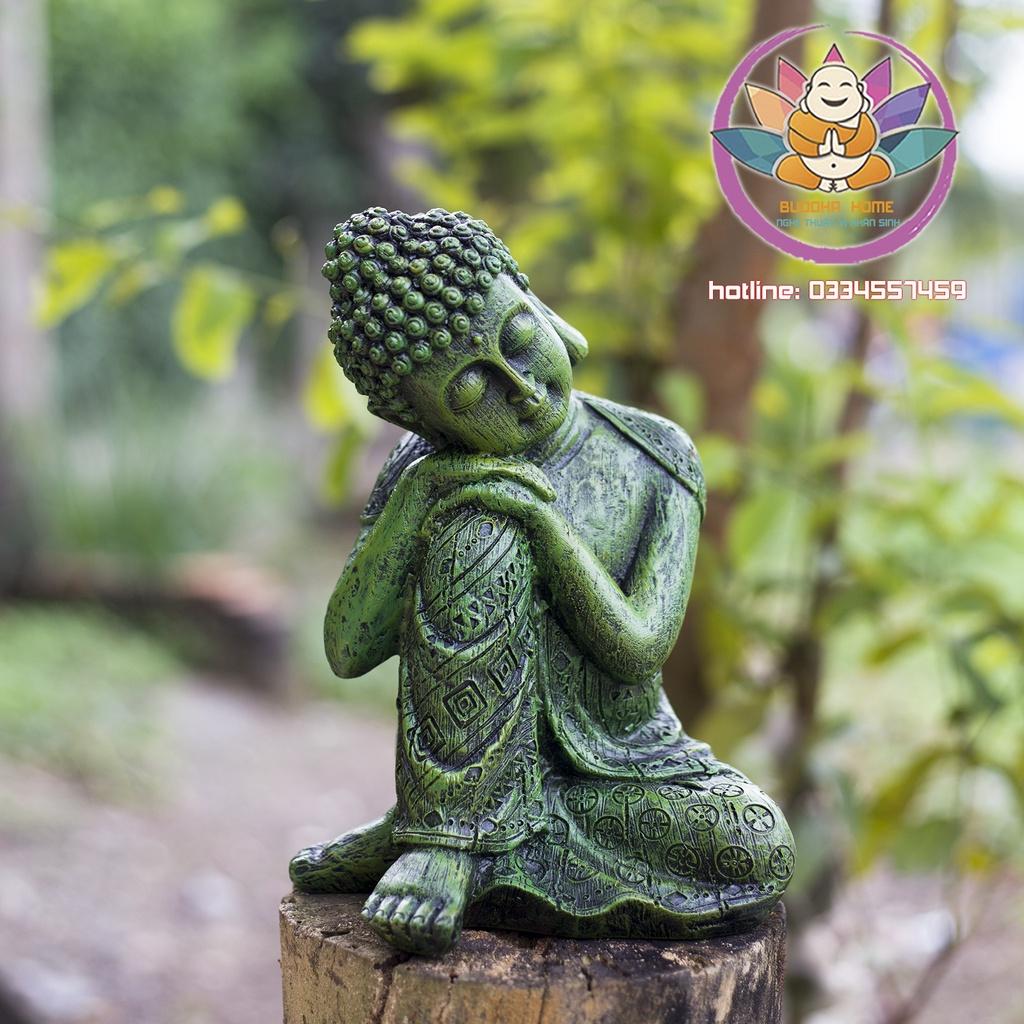 Tượng Phật An Nhiên Xanh Rêu Cao 24 cm phong thủy thờ cúng trang trí nhà cửa