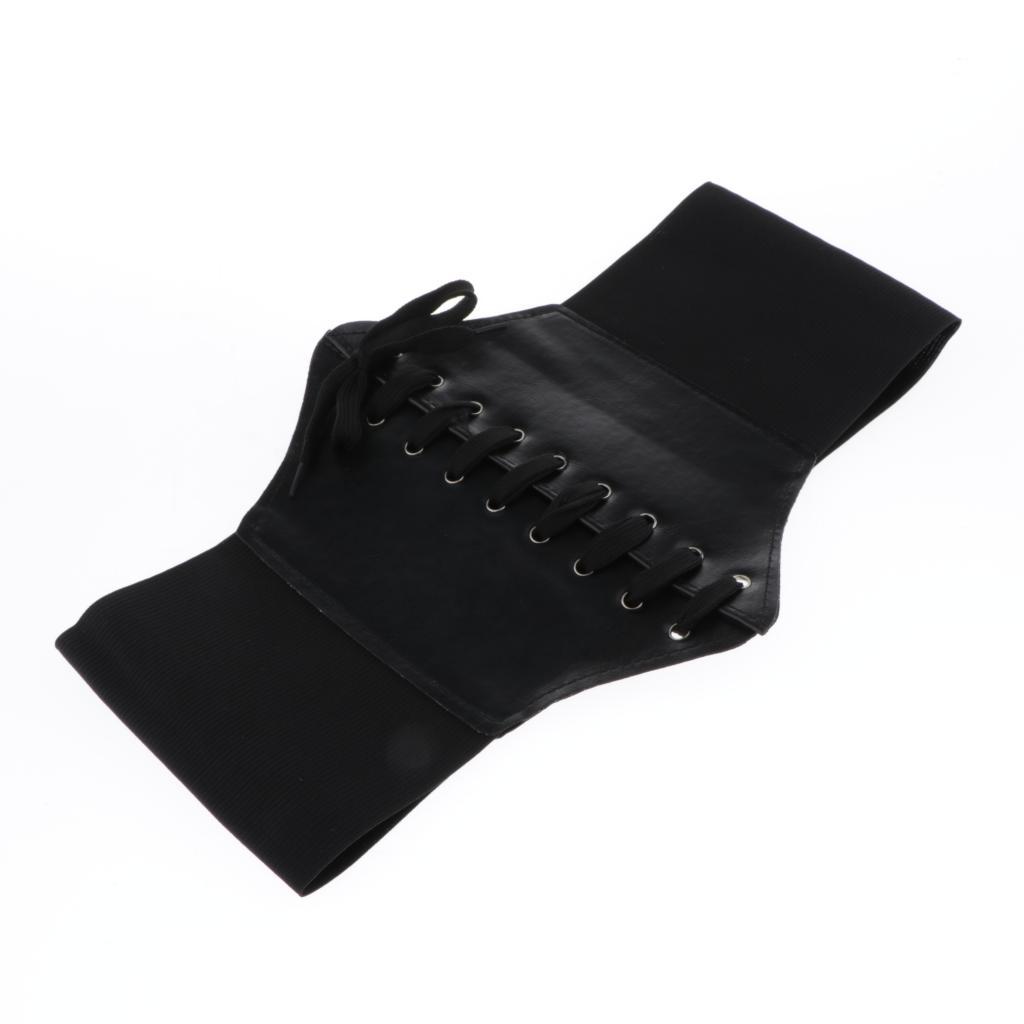 Vintage Steampunk Leather Waist  Wide Elastic Belt Corset Accessory Black