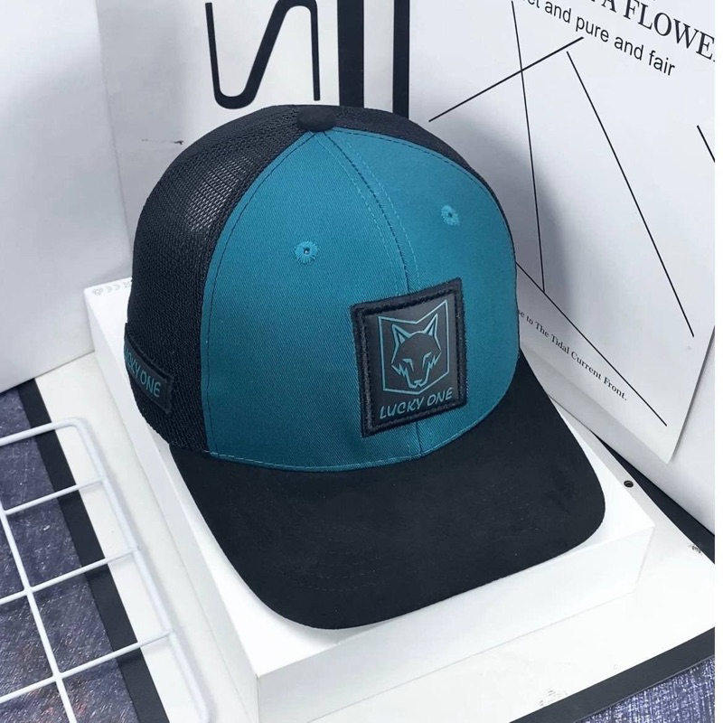 Mũ lưỡi trai, nón kết Trucker logo con cáo Lucky One vải kaki phối lưới form đứng siêu đẹp