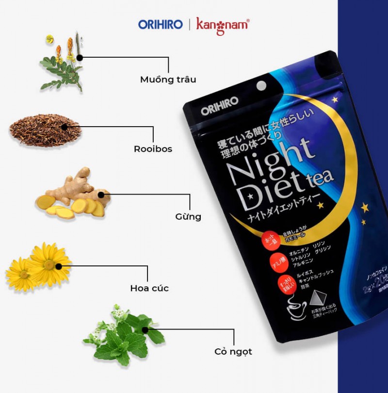 Trà Night Diet Tea Orihiro Hỗ Trợ Đốt Lượng Mỡ Thừa Nhật Bản, Giúp Thanh Nhiệt Thải Độc, Cải Thiện Giấc Ngủ, Làm Đẹp Da