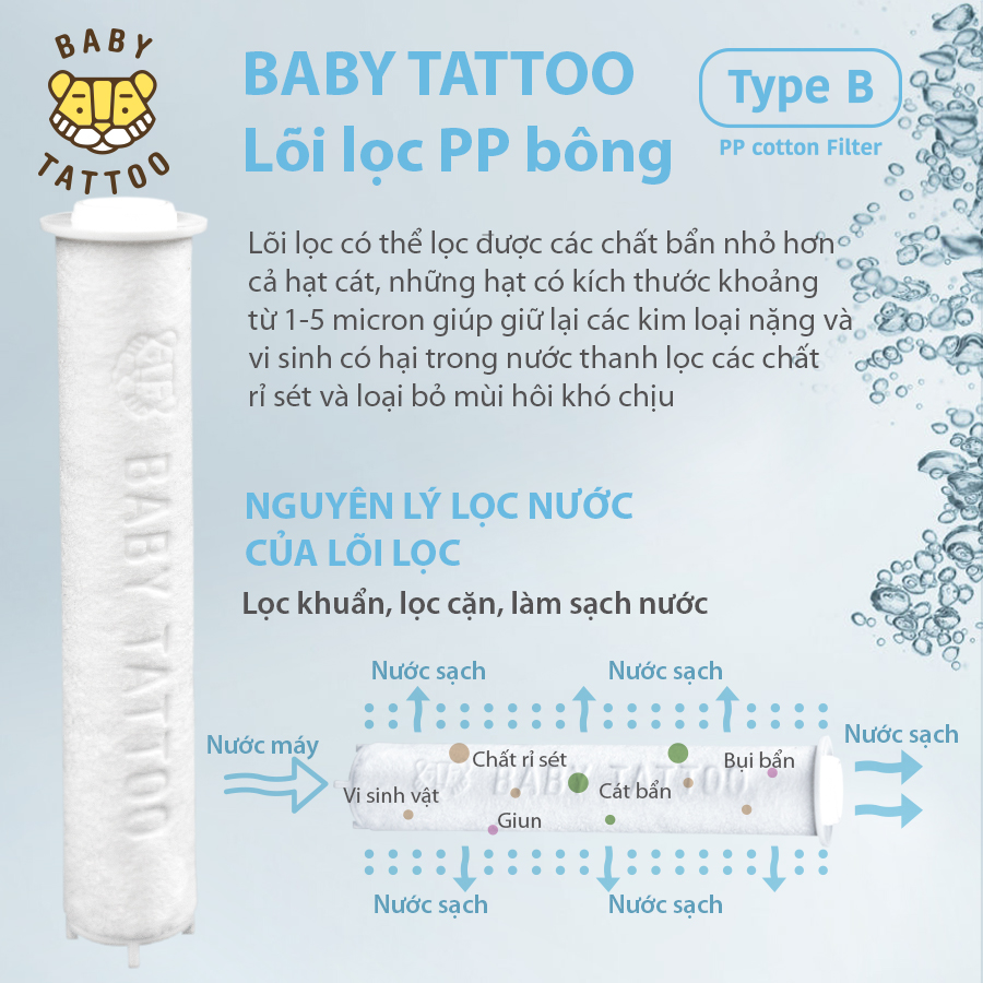 Bộ Vòi Sen Tắm Lọc Nước, Tăng Áp BABY TATTOO