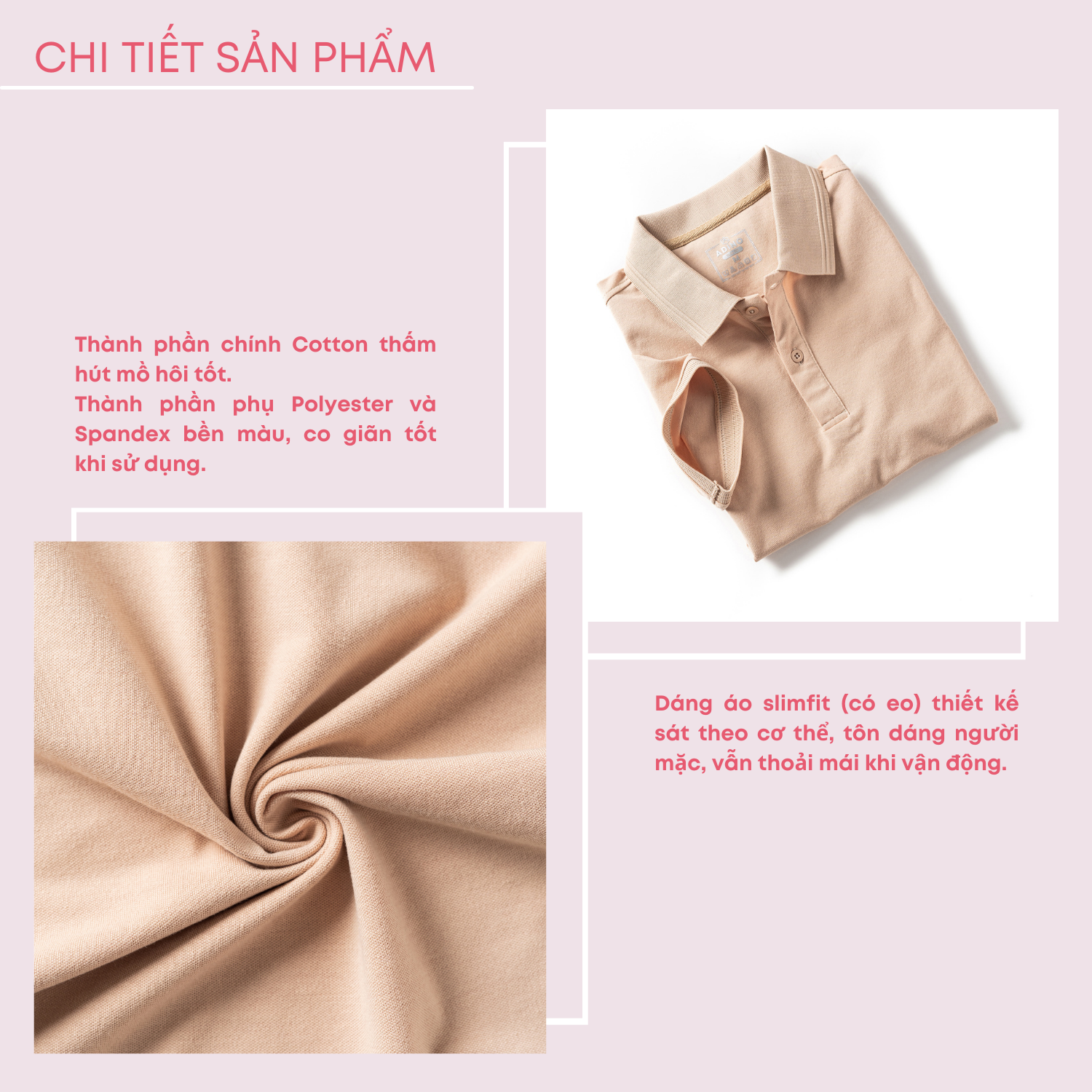 Áo thun có cổ nữ màu be phối viền chìm ADINO vải cotton polyester mềm dáng slimfit công sở hơi ôm trẻ trung APN03