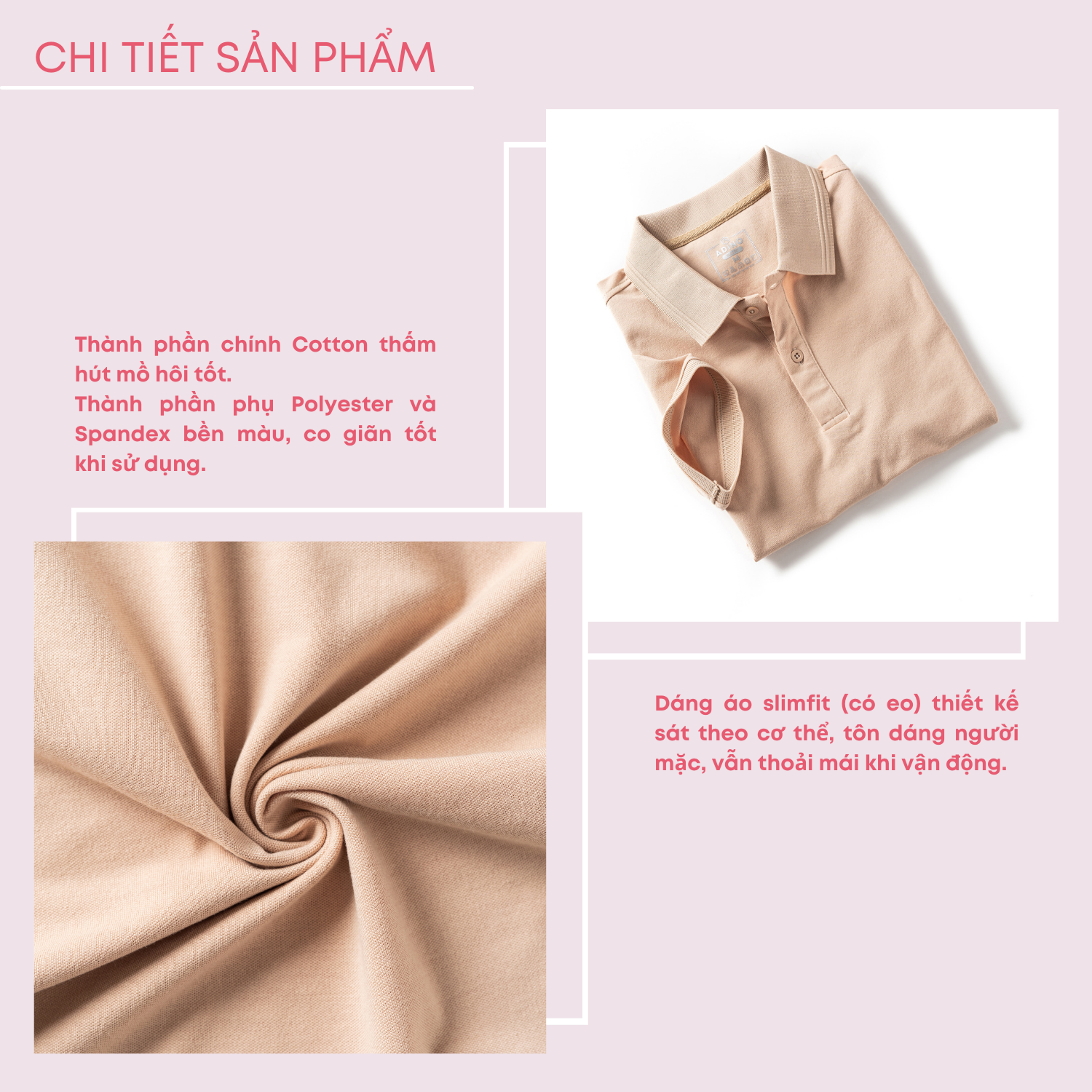 Hình ảnh Áo thun có cổ nữ màu be (màu cafe) phối viền chìm ADINO vải cotton polyester mềm dáng slimfit công sở hơi ôm trẻ trung APN03