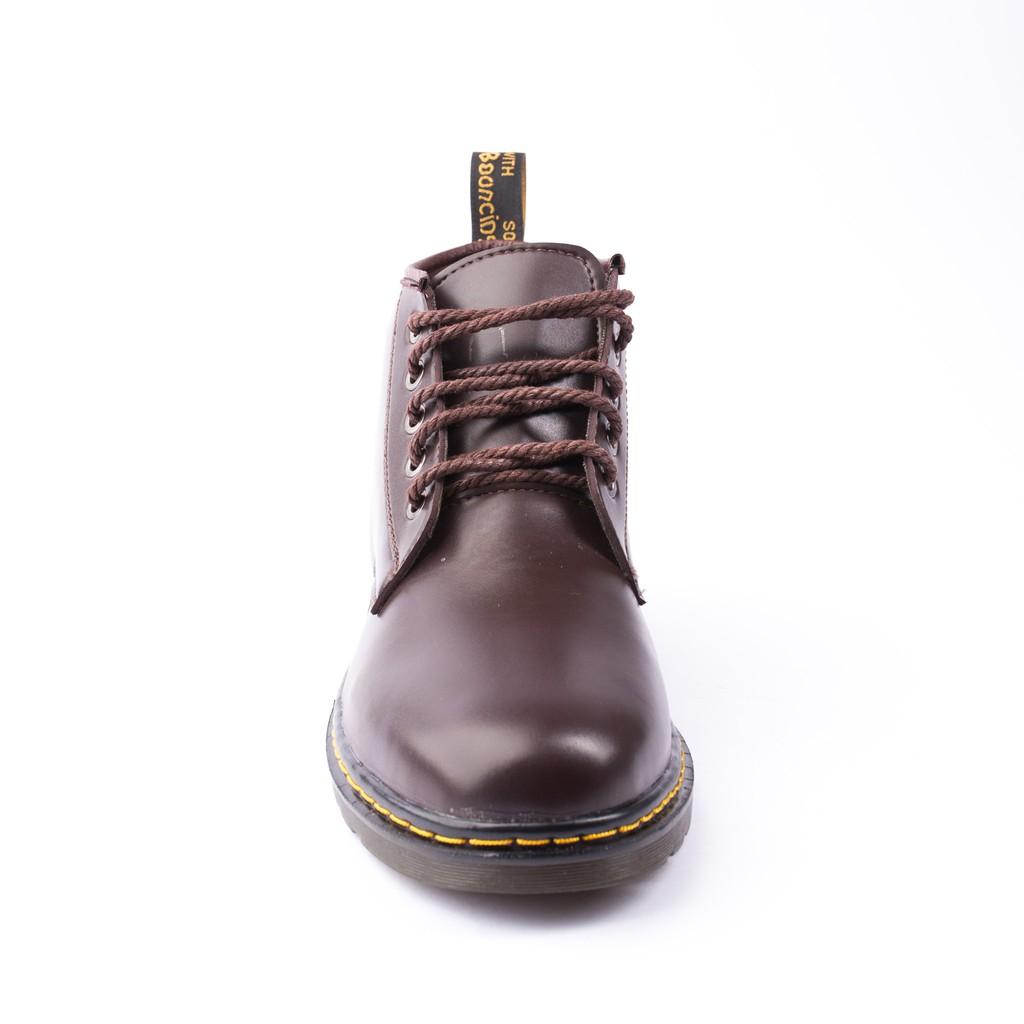 Giày Boot Nam Cổ Lửng Đế Khâu Da Trơn Màu Nâu Phong Cách - M354-NAU(GB)- Kèm Vòng Gỗ Bách Xanh