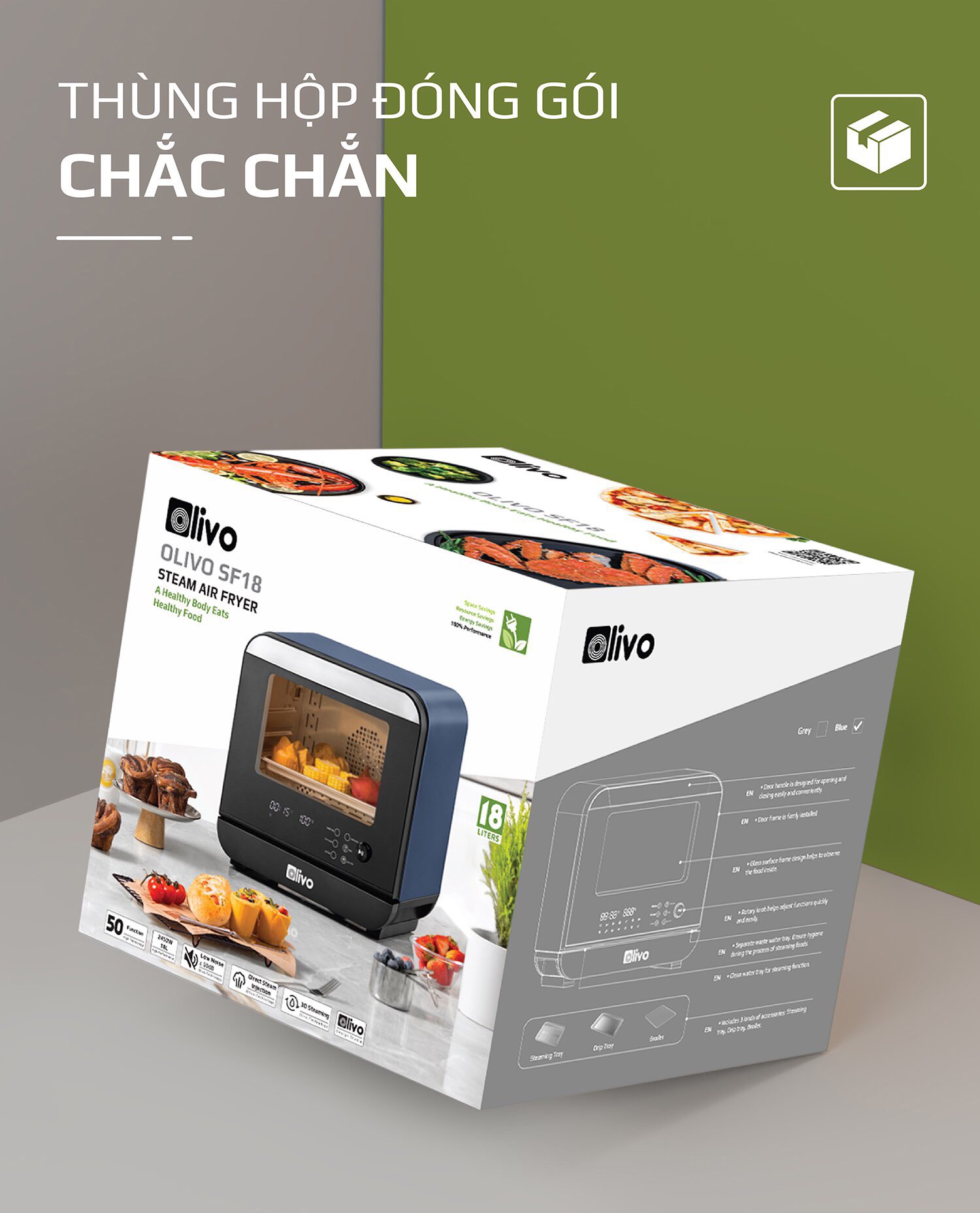 Nồi Chiên Hơi Nước OLIVO SF18 - 50 Chức Năng - Dung Tích 18L - Công Suất 2450W - Thương Hiệu Mỹ - Hàng Chính Hãng