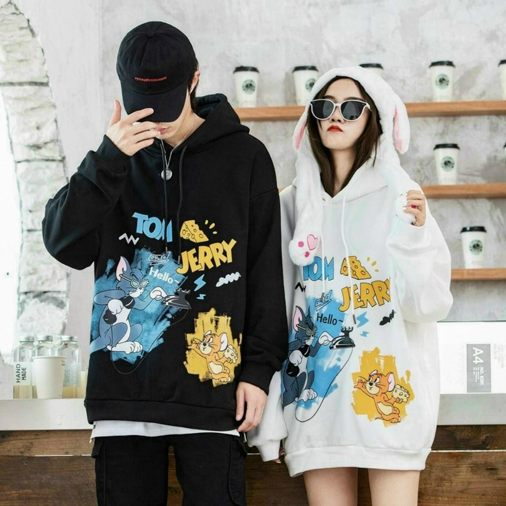 Áo khoác, áo hoodie unisex nam nữ nỉ ngoại form rộng Tom and Jerry