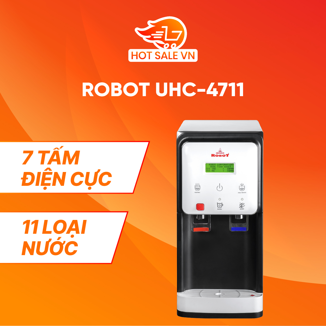 Máy Lọc Nước Điện Giải Ion Kiềm ROBOT UHC 4711 Chức Năng Nóng Lạnh - Hàng Chính Hãng