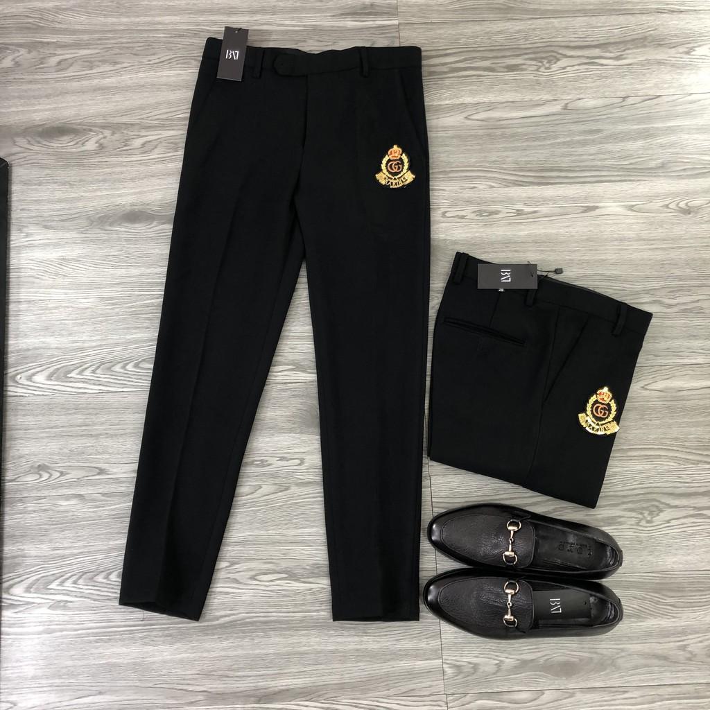 Quần Tây Đen Nam Mác Họa Tiết Thêu Kimsa ,Quần Âu Dáng Hàn Phom body Dáng Ôm, Ống Côn Vải Chống Nhăn,Không Bai Màu