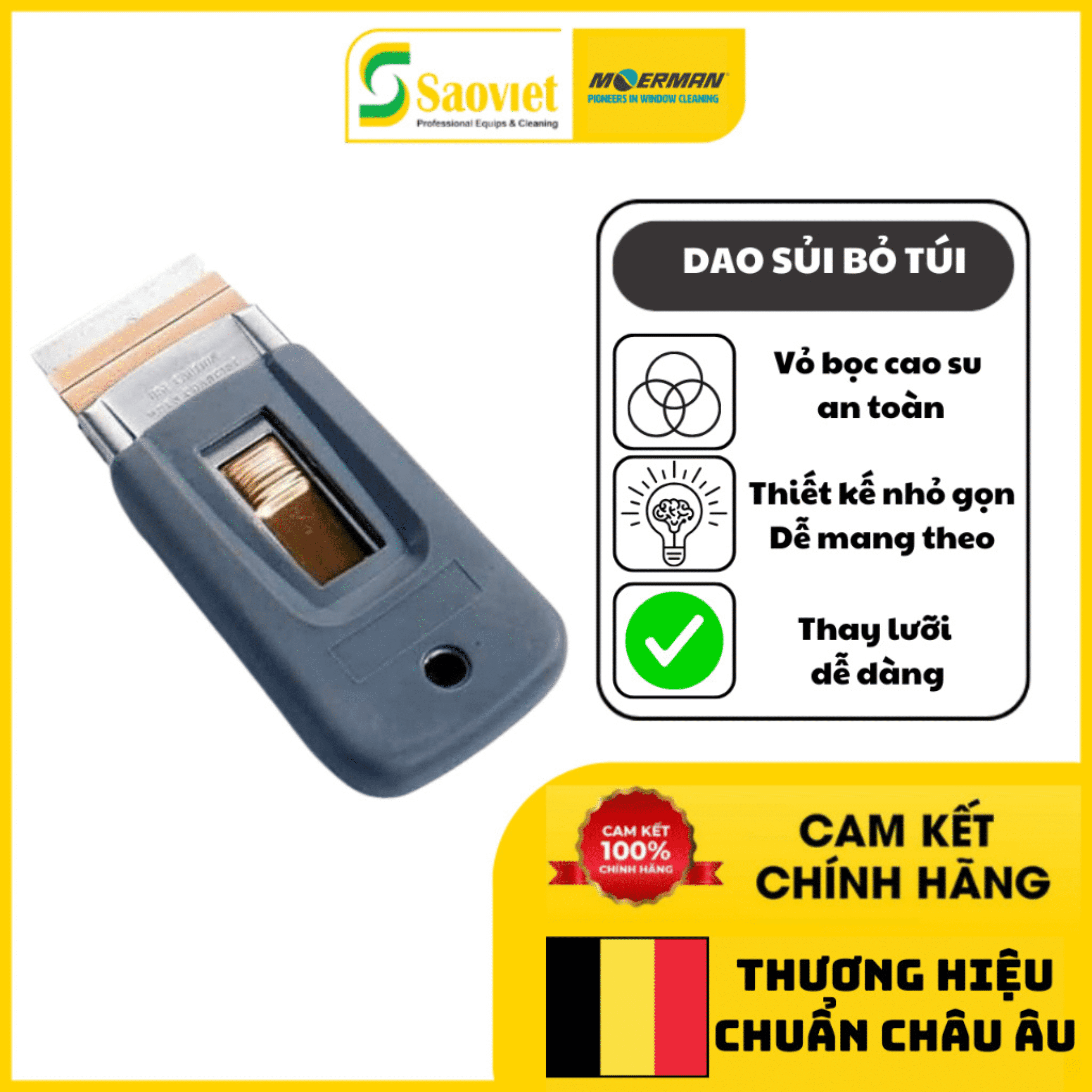 Dao cạo bỏ túi Moerman vệ sinh kính dấu lưỡi an toàn , nhỏ gọn tiện lợi |SAOVIETCO| SKU:17706/07