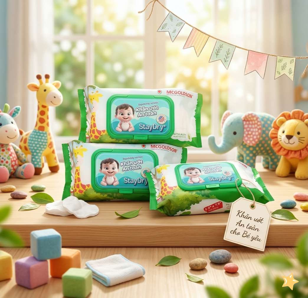 Combo 5 gói khăn ướt StayDry tặng 1 hộp khẩu trang