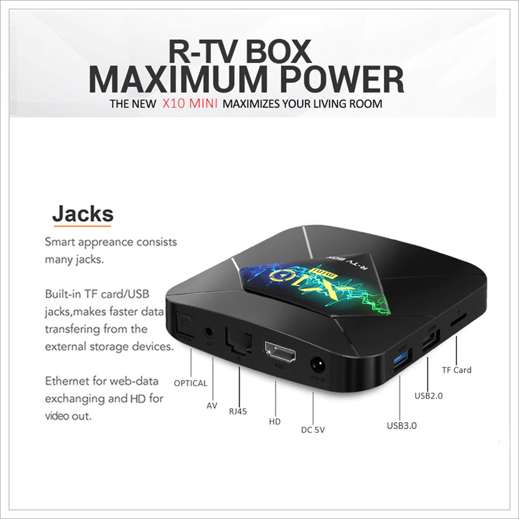 Android TV Box X10 Mini, RAM 2G Và Bộ Nhớ Trong 16G ,Chipset Allwinner H313 , Media Player 2.4G WIFI Xử Lí Nhanh Hơn.