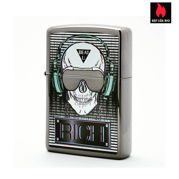 Bật Lửa Zippo Asia 150-C-000108 – Skull Headphone – Black Ice