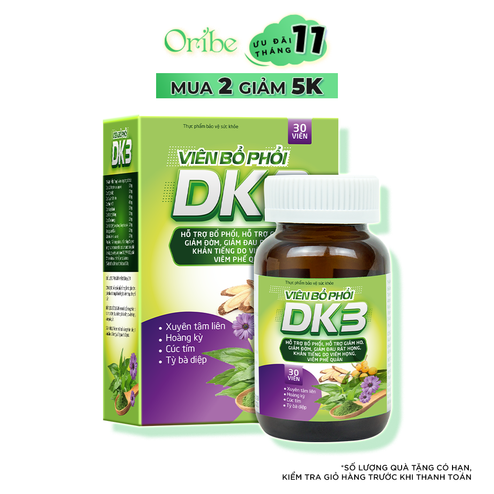 Viên Uống Bổ Phổi DK3 Giảm Ho Đau Rát Họng Viêm Phế Quản Hộp 30 Viên